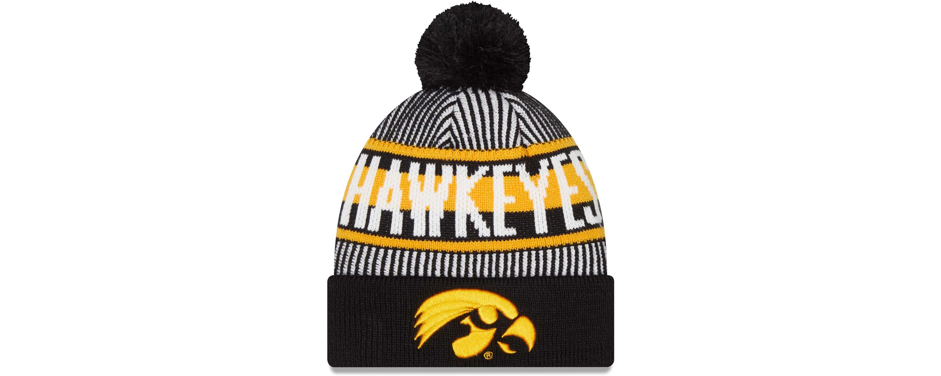 NCAA Iowa Hawkeyes Logo Striped Cuff Knit Hat with Pom