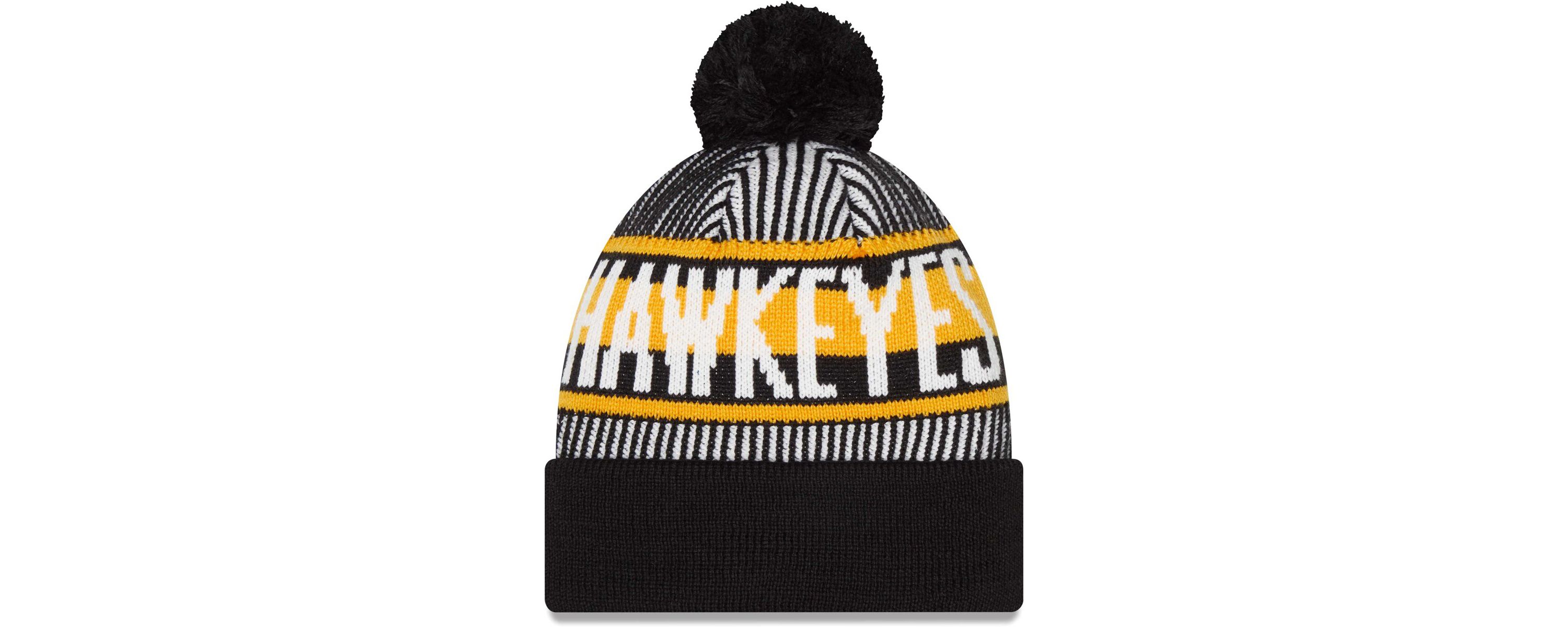 NCAA Iowa Hawkeyes Logo Striped Cuff Knit Hat with Pom