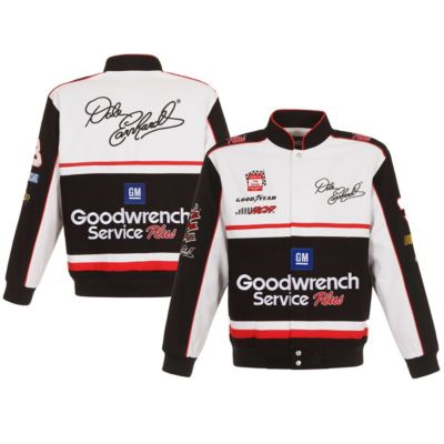 JH Design Men's NASCAR White/Black Dale Earnhardt Goodwrench Twill Uniform Full-Snap Jacket