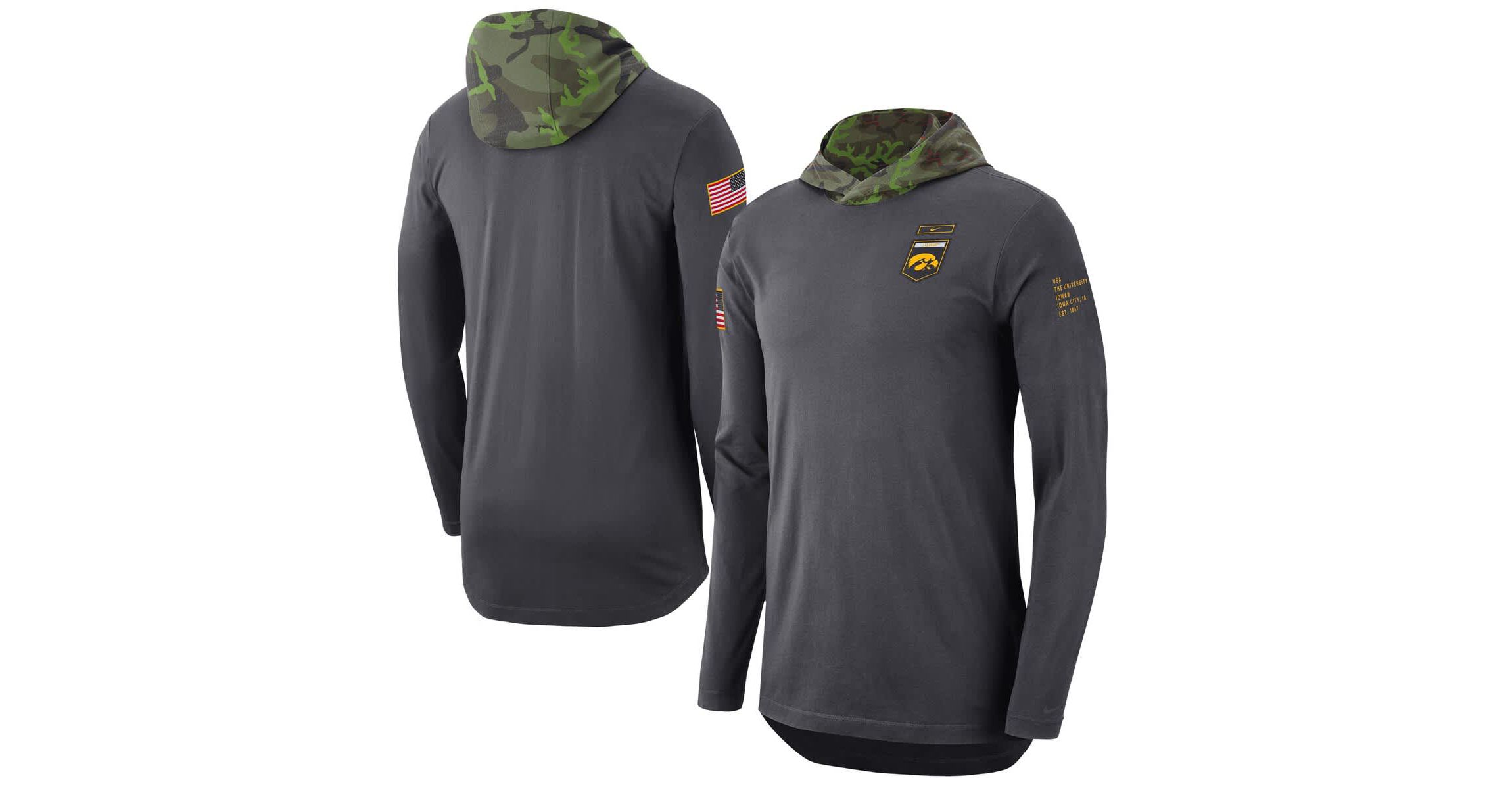 NCAA Nike Iowa Hawkeyes Military Long Sleeve Hoodie T-Shirt