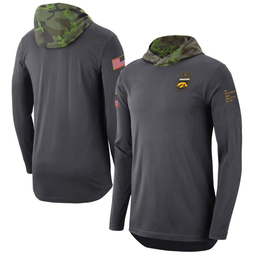 NCAA Nike Iowa Hawkeyes Military Long Sleeve Hoodie T-Shirt