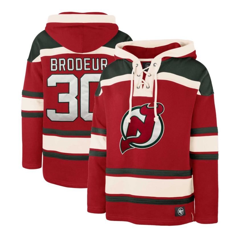 NHL Martin Brodeur New Jersey Devils Retired Player Name & Number Lacer Pullover Hoodie