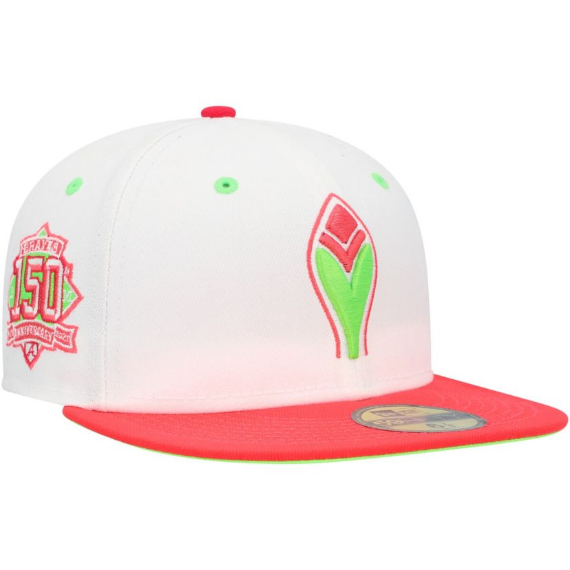 MLB White/Coral Atlanta Braves 150th Anniversary Strawberry Lolli 59FIFTY Fitted Hat