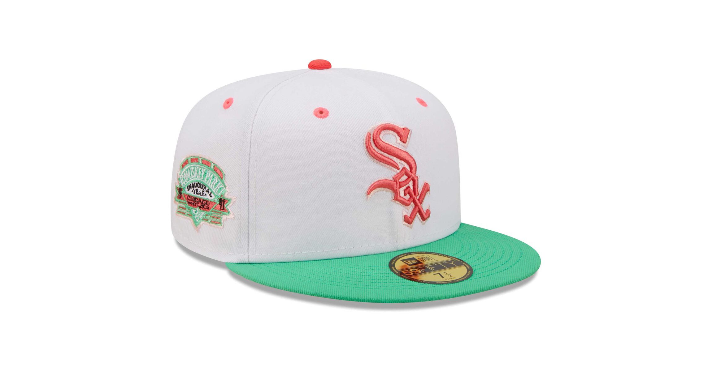 Chicago White Sox MLB White/Green Chicago Sox Inaugural Season at Comiskey Park Watermelon Lolli 59FIFTY Fitted Hat