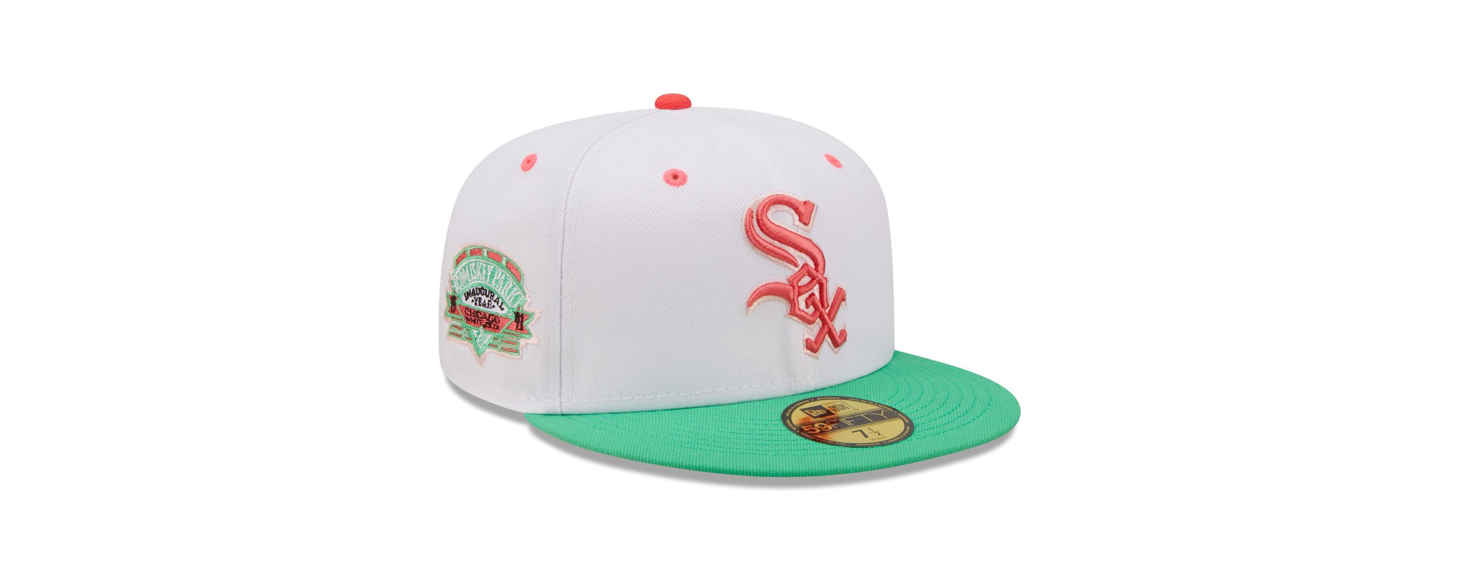Chicago White Sox MLB White/Green Chicago Sox Inaugural Season at Comiskey Park Watermelon Lolli 59FIFTY Fitted Hat