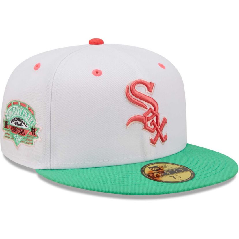 Chicago White Sox MLB White/Green Chicago Sox Inaugural Season at Comiskey Park Watermelon Lolli 59FIFTY Fitted Hat