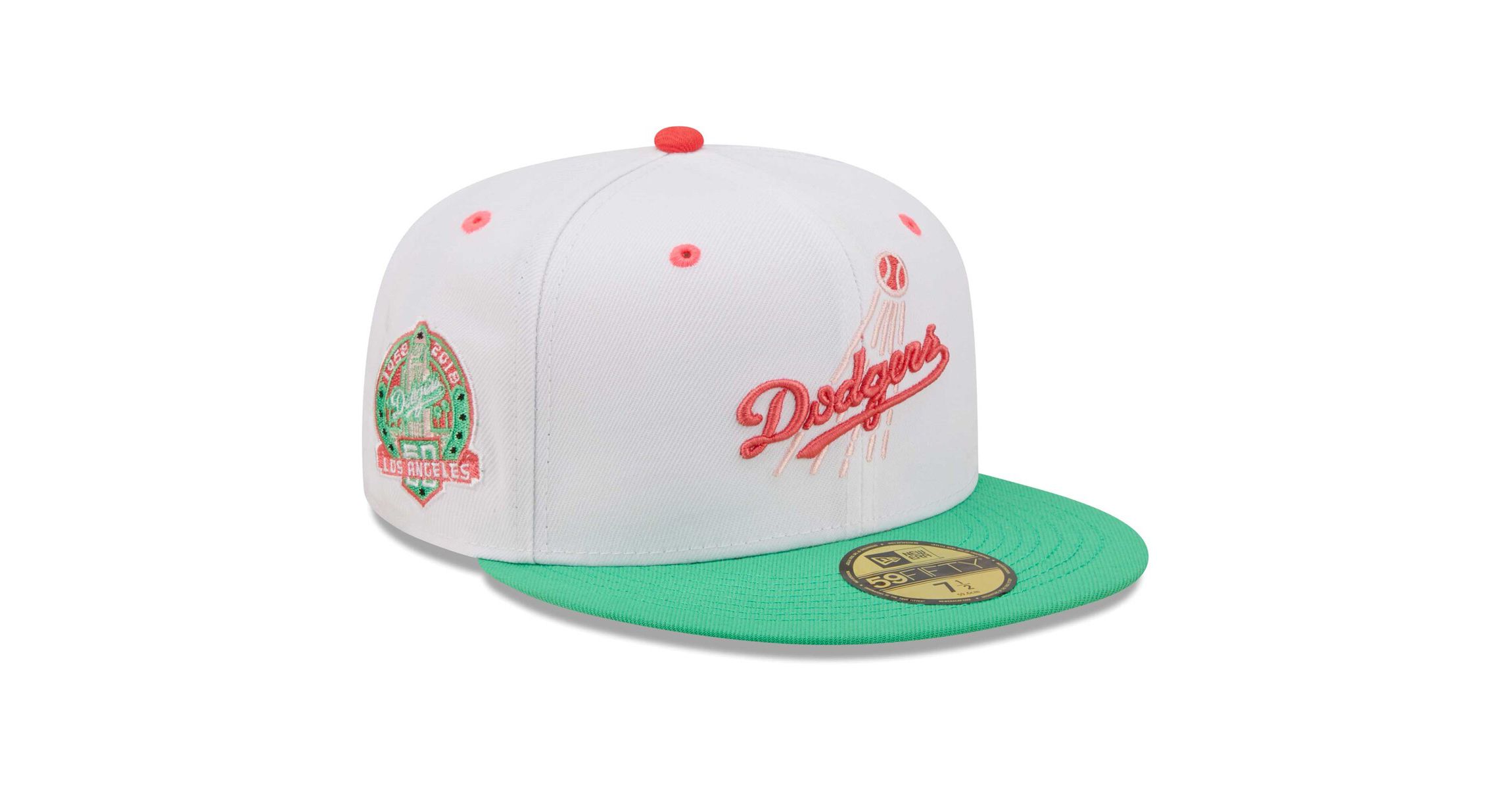 MLB White/Green Los Angeles Dodgers 50th Anniversary in Los Angeles Watermelon Lolli 59FIFTY Fitted Hat