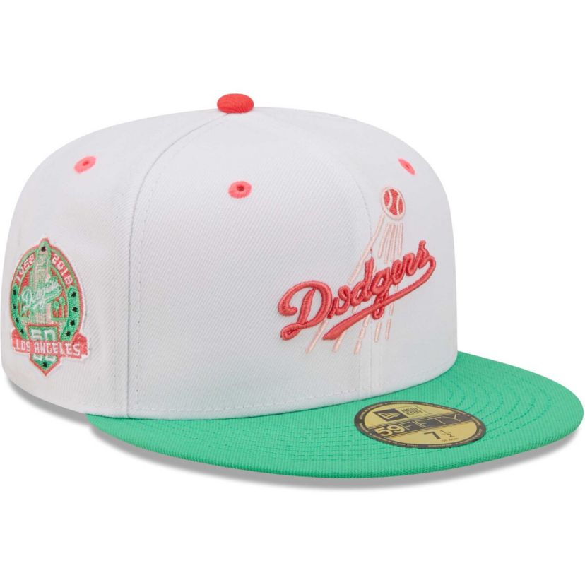 MLB White/Green Los Angeles Dodgers 50th Anniversary in Los Angeles Watermelon Lolli 59FIFTY Fitted Hat