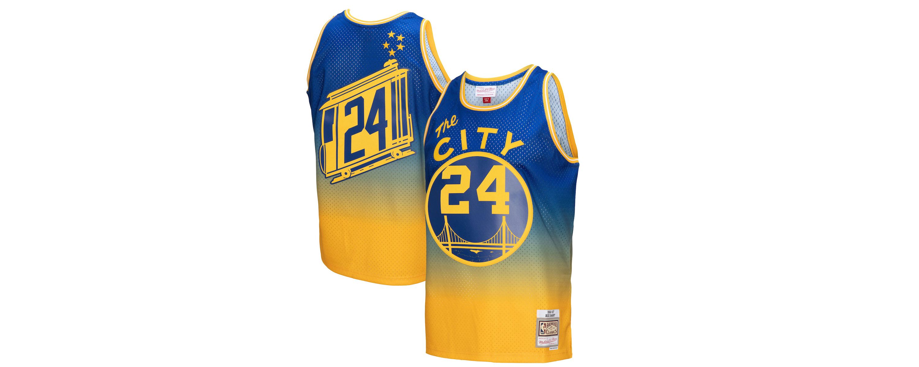 Hardwood Classic Teams Rick Barry Gold/Royal San Francisco Warriors 1966/67 Hardwood Classics Fadeaway Swingman Player Jersey