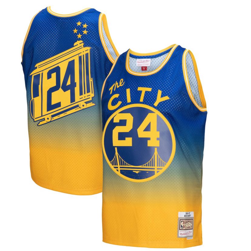 Hardwood Classic Teams Rick Barry Gold/Royal San Francisco Warriors 1966/67 Hardwood Classics Fadeaway Swingman Player Jersey