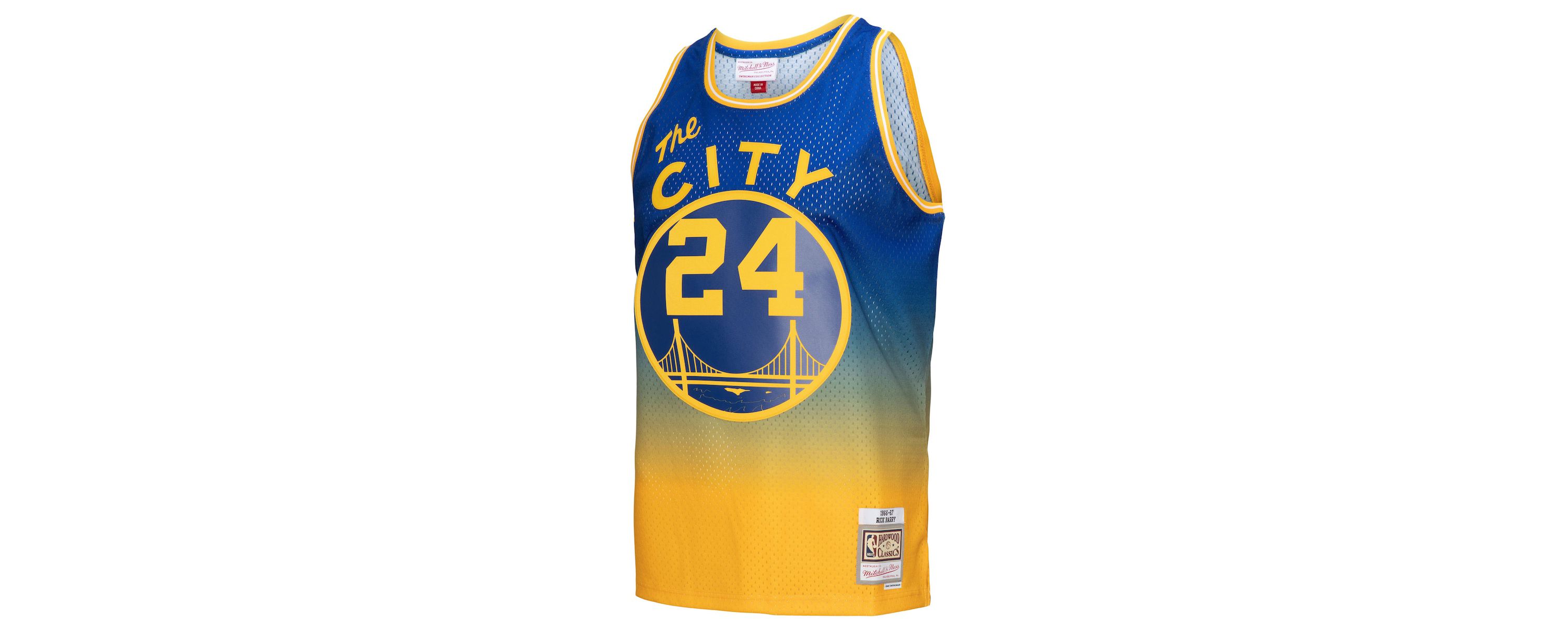 Hardwood Classic Teams Rick Barry Gold/Royal San Francisco Warriors 1966/67 Hardwood Classics Fadeaway Swingman Player Jersey