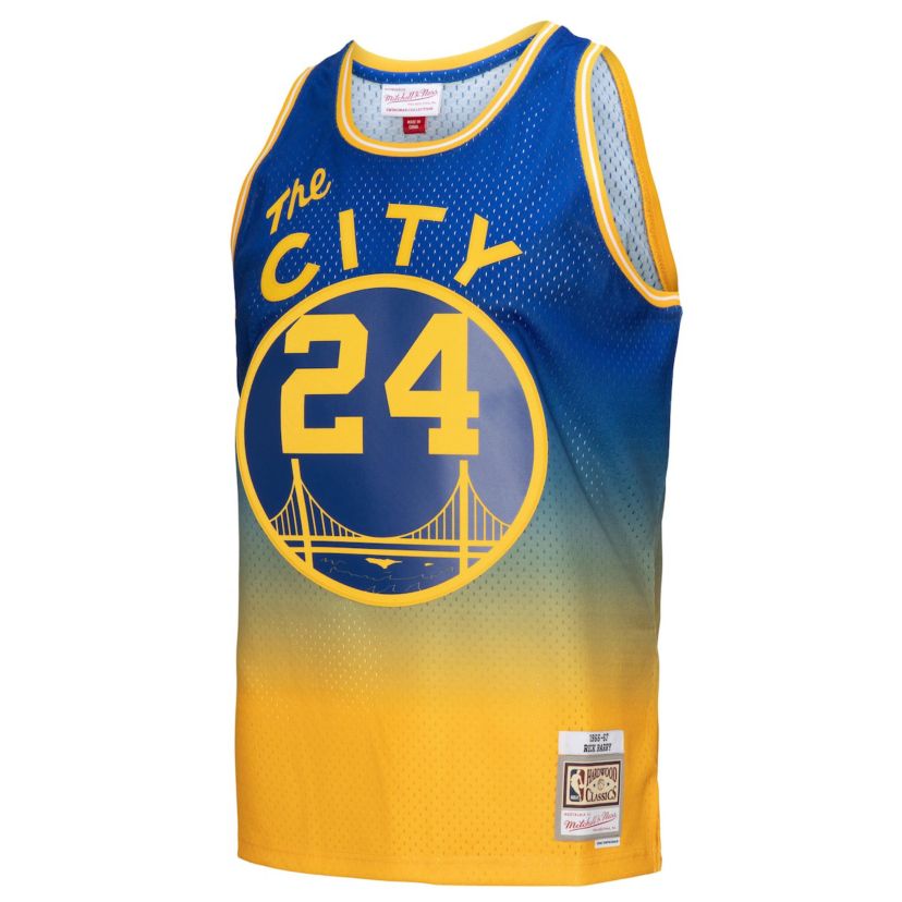 Hardwood Classic Teams Rick Barry Gold/Royal San Francisco Warriors 1966/67 Hardwood Classics Fadeaway Swingman Player Jersey