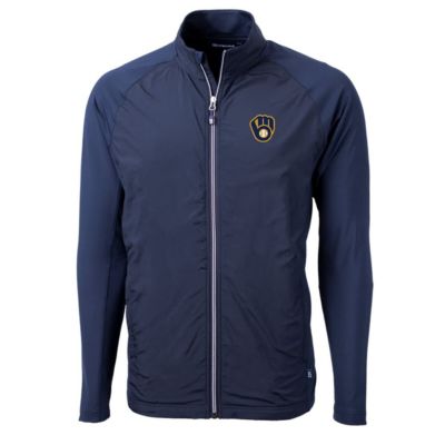 Cutter & Buck Men's MLB Milwaukee Brewers Big & Tall Adapt Eco Knit Full-Zip Jacket, Navy Blue, 3XLT