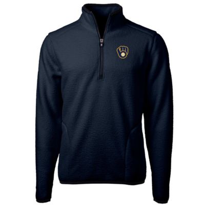 Cutter & Buck Men's MLB Milwaukee Brewers Big & Tall Cascade Eco Sherpa Fleece Quarter-Zip Pullover Jacket, Navy Blue, LT