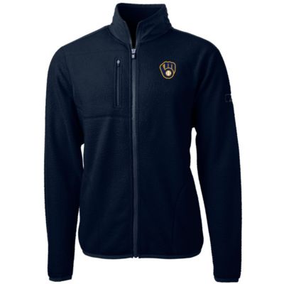 Cutter & Buck Men's MLB Milwaukee Brewers Big & Tall Cascade Eco Sherpa Fleece Full-Zip Jacket, Navy Blue, 2XL Tall