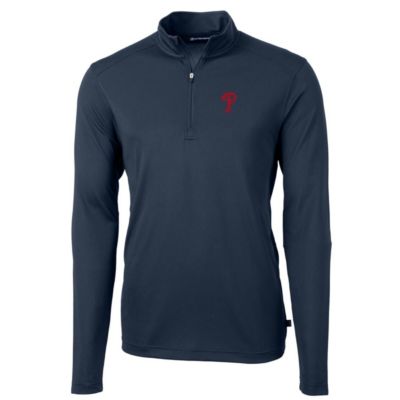 Cutter & Buck Men's MLB Philadelphia Phillies Big & Tall Virtue Eco Pique Quarter-Zip Pullover Jacket, Navy Blue, LT