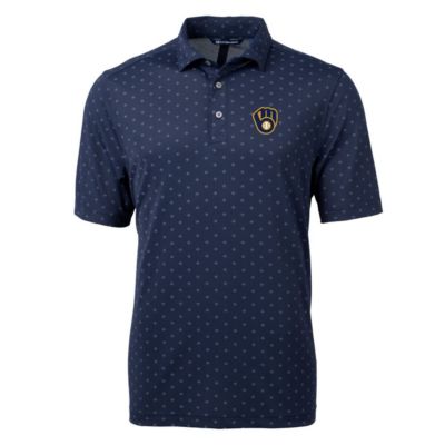 Cutter & Buck Men's MLB Milwaukee Brewers Big & Tall Virtue Eco Pique Tile Print Polo, Navy Blue, 3XL Tall