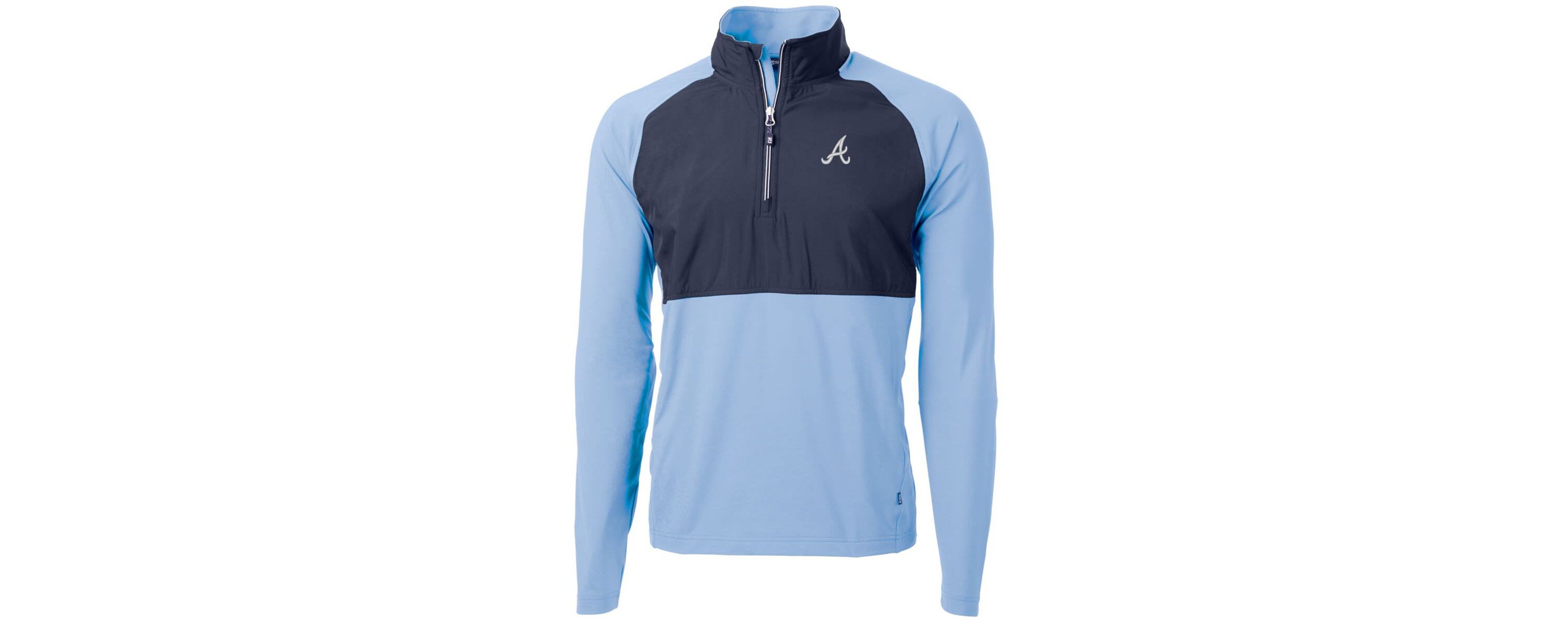 MLB Light Blue/Navy Atlanta Braves Adapt Eco Knit Hybrid Recycled Quarter-Zip Pullover Jacket