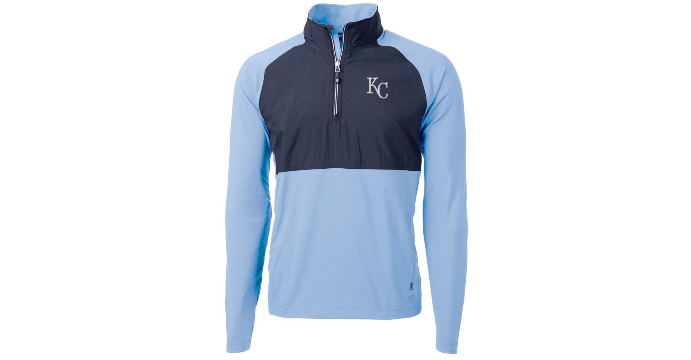MLB Light Blue/Navy Kansas City Royals Adapt Eco Knit Hybrid Recycled Quarter-Zip Pullover Jacket