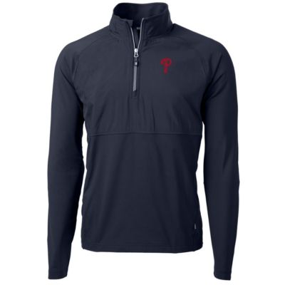 Cutter & Buck Men's MLB Philadelphia Phillies Adapt Eco Knit Hybrid Recycled Quarter-Zip Pullover Jacket, Navy Blue, XL