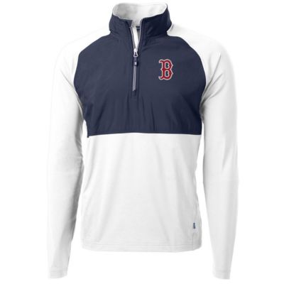 Cutter & Buck Men's Boston Red Sox MLB Boston Sox Adapt Eco Knit Hybrid Recycled Quarter-Zip Pullover Jacket, White, Large