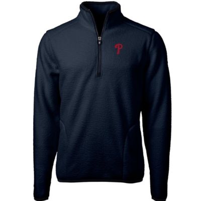 Cutter & Buck Men's MLB Philadelphia Phillies Cascade Eco Sherpa Fleece Quarter-Zip Pullover Jacket, Navy Blue, XL