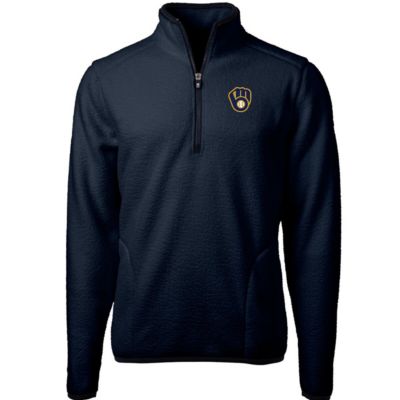 Cutter & Buck Men's MLB Milwaukee Brewers Cascade Eco Sherpa Fleece Quarter-Zip Pullover Jacket, Navy Blue, 3XL