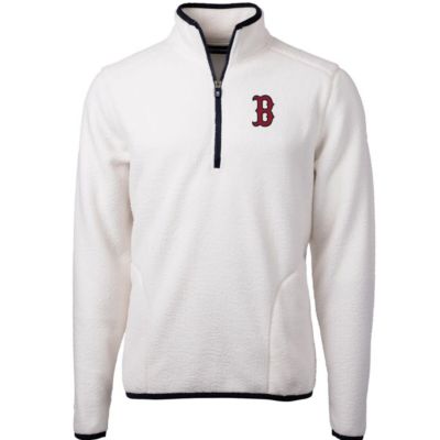 Cutter & Buck Men's Boston Red Sox MLB Boston Sox Cascade Eco Sherpa Fleece Quarter-Zip Pullover Jacket, White, XL
