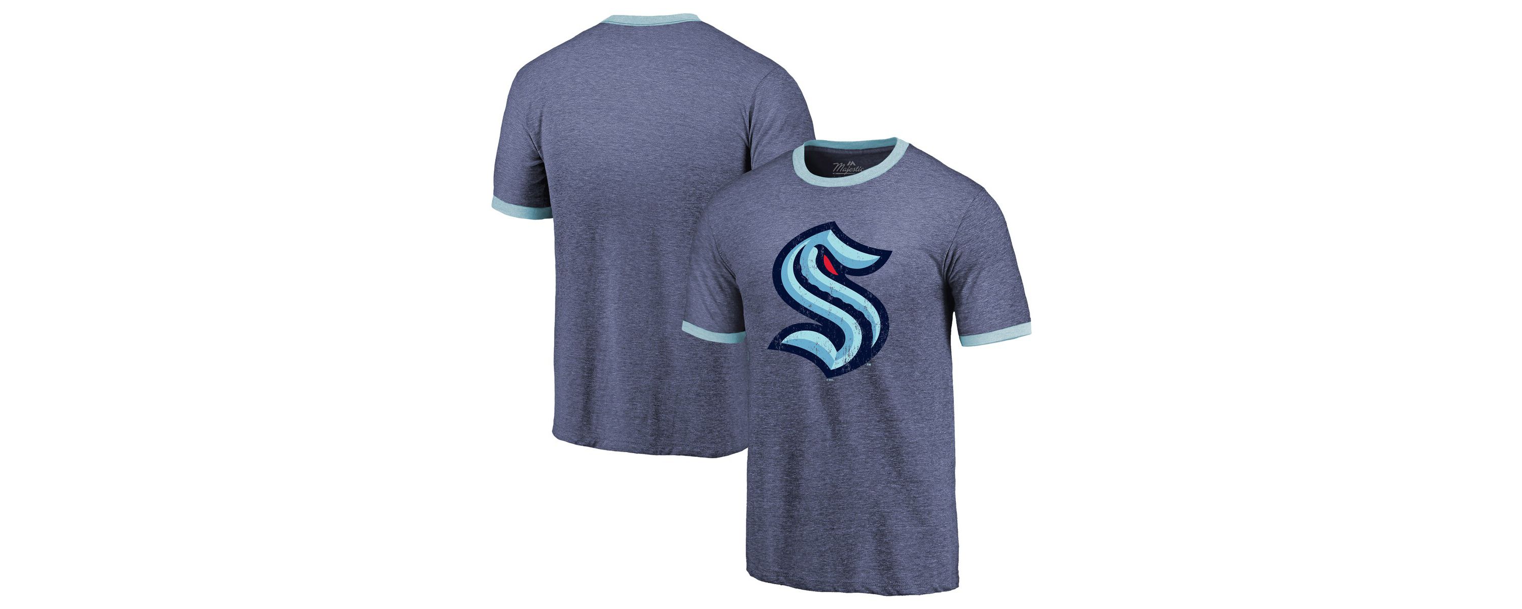 NHL ed Deep Sea Seattle Kraken Ringer Contrast Tri-Blend T-Shirt