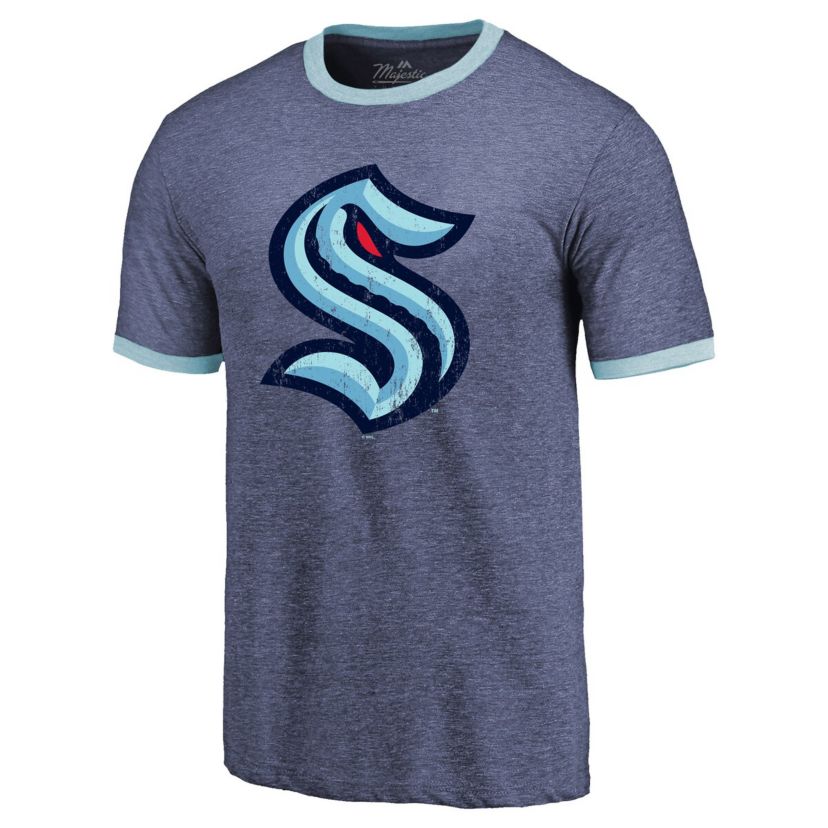 NHL ed Deep Sea Seattle Kraken Ringer Contrast Tri-Blend T-Shirt