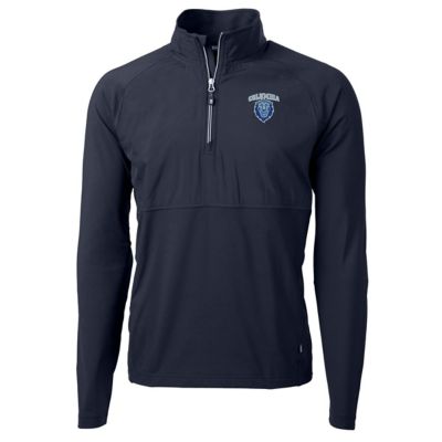 Cutter & Buck Men's Columbia University NCAA University Adapt Eco Knit Hybrid Recycled Quarter-Zip Pullover Top, Navy Blue, Large