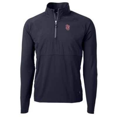 Cutter & Buck Men's St. John's Red Storm NCAA St. John's Storm Adapt Eco Knit Hybrid Recycled Quarter-Zip Pullover Top, Navy Blue, 3XL