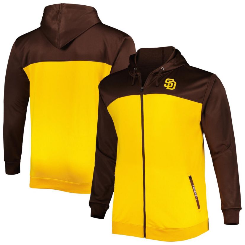 MLB Brown/Gold San Diego Padres Big & Tall Yoke Full-Zip Hoodie