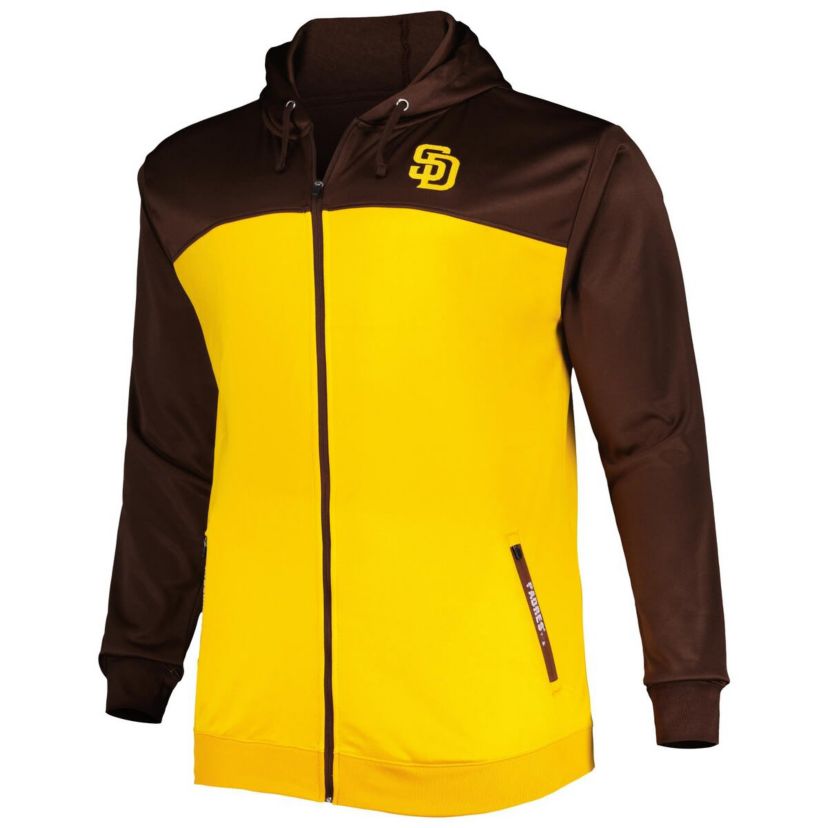 MLB Brown/Gold San Diego Padres Big & Tall Yoke Full-Zip Hoodie