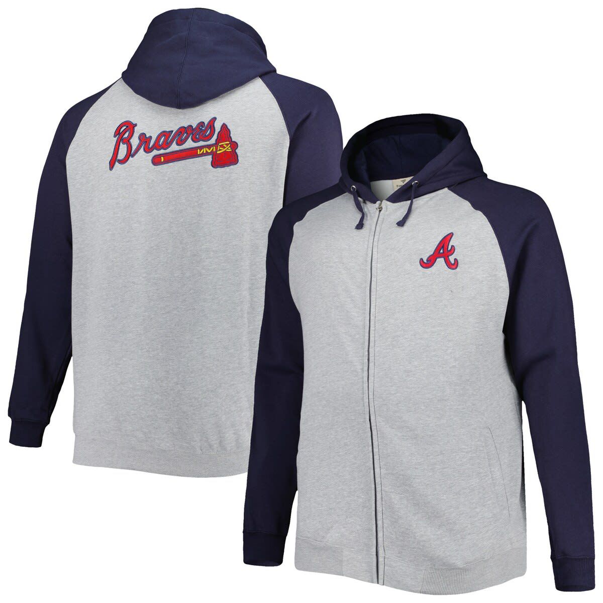 MLB Atlanta Braves Big & Tall Raglan Hoodie Full-Zip Sweatshirt