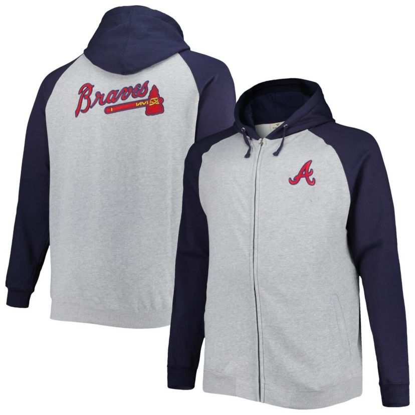 MLB Atlanta Braves Big & Tall Raglan Hoodie Full-Zip Sweatshirt