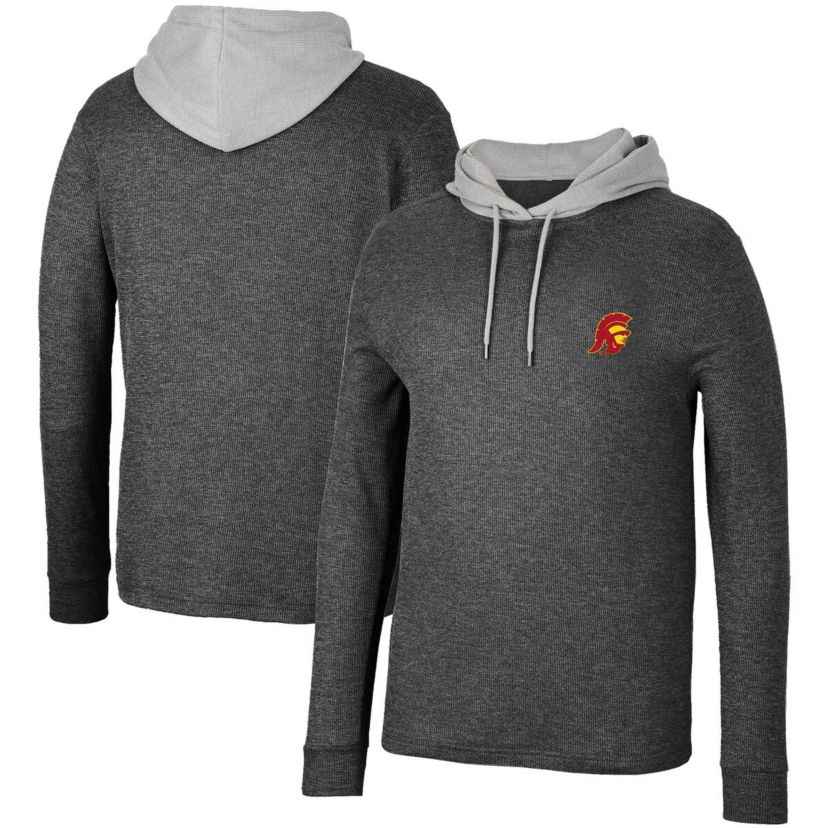 NCAA USC Trojans Ballot Waffle-Knit Thermal Long Sleeve Hoodie T-Shirt