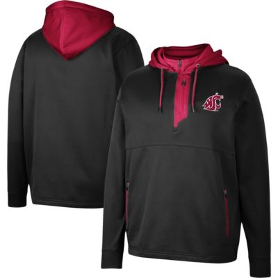 Colosseum Men's NCAA Washington State Cougars Luge 3.0 Quarter-Zip Hoodie, Black, Small