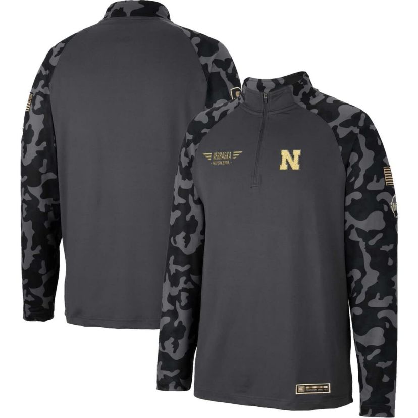 NCAA Nebraska Huskers OHT Military Appreciation Long Range Raglan Quarter-Zip Jacket