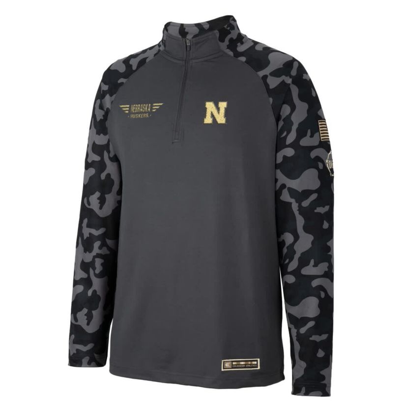 NCAA Nebraska Huskers OHT Military Appreciation Long Range Raglan Quarter-Zip Jacket