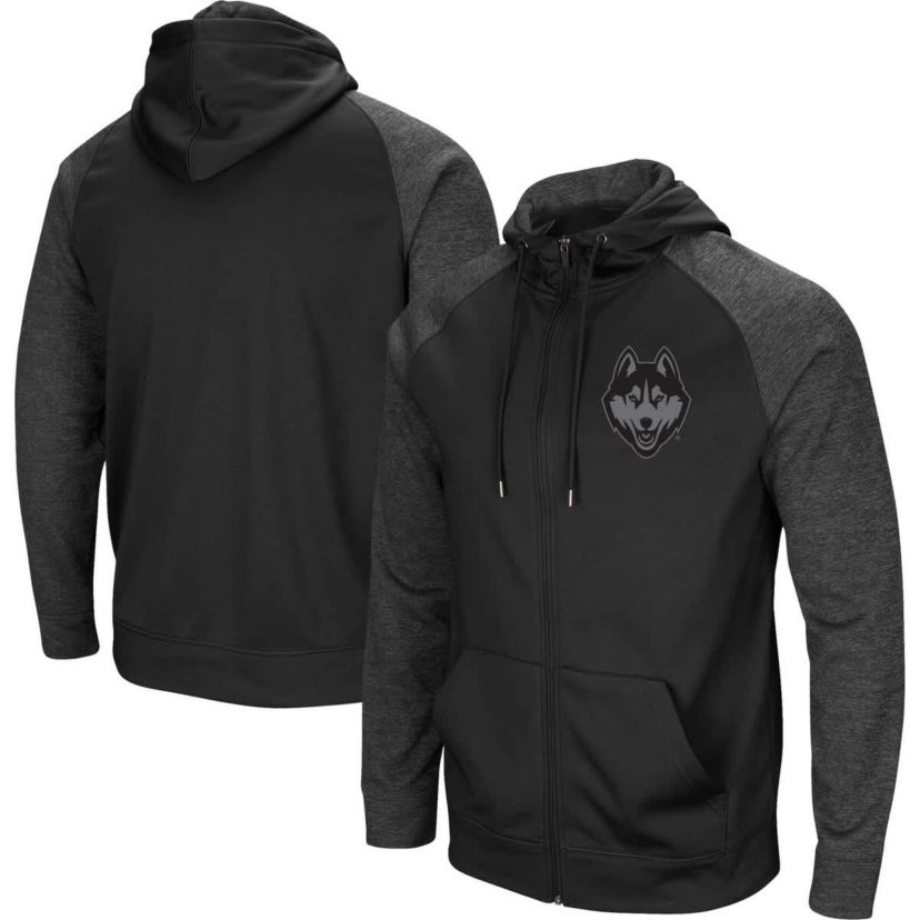 Connecticut Huskies NCAA UConn Huskies Blackout 3.0 Tonal Raglan Full-Zip Hoodie