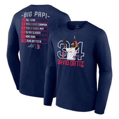 Men's Boston Red Sox MLB Fanatics David Ortiz Boston Sox Stats Resume Long Sleeve T-Shirt, Navy Blue, Small