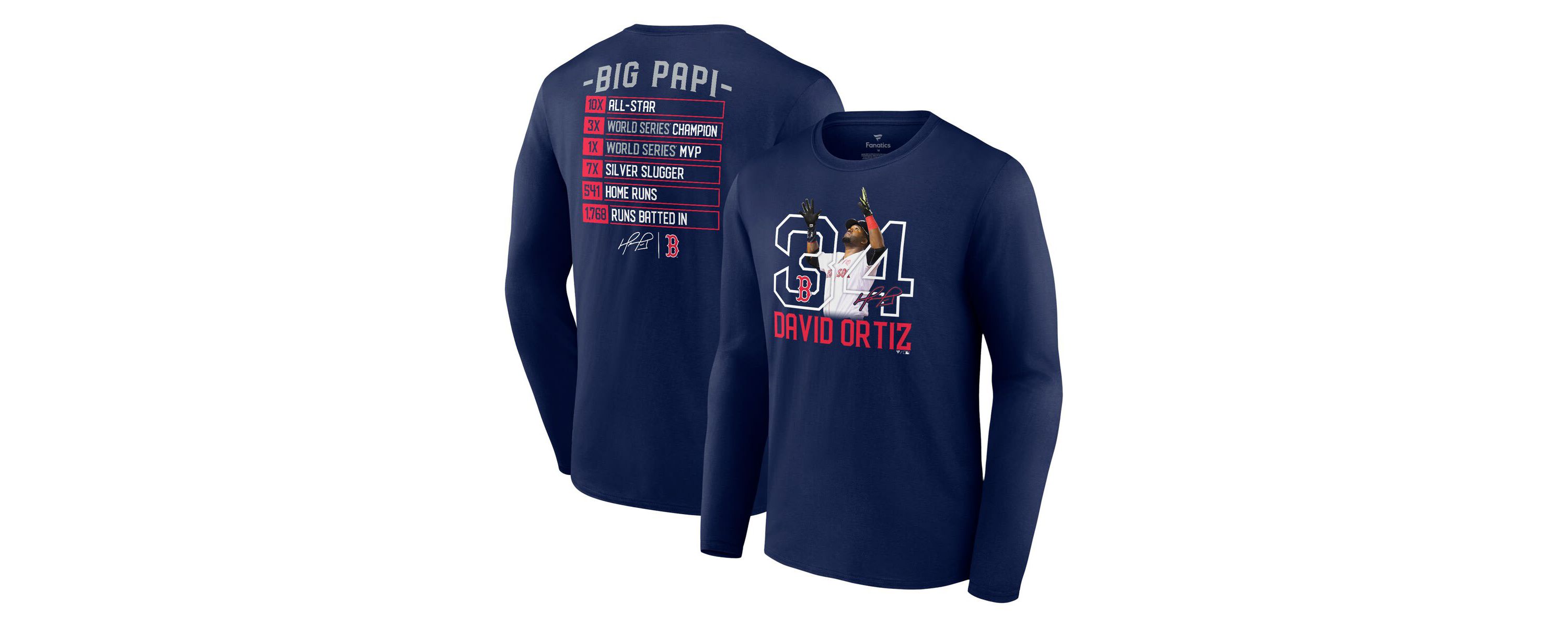 Boston Red Sox MLB Fanatics David Ortiz Boston Sox Stats Resume Long Sleeve T-Shirt