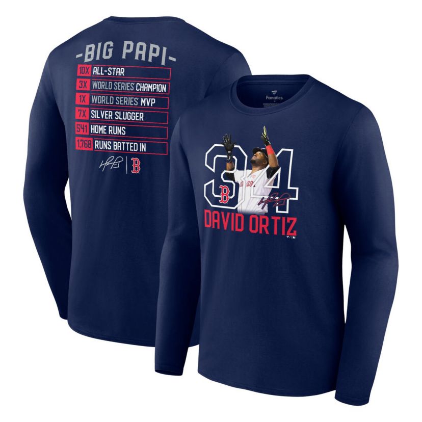Boston Red Sox MLB Fanatics David Ortiz Boston Sox Stats Resume Long Sleeve T-Shirt