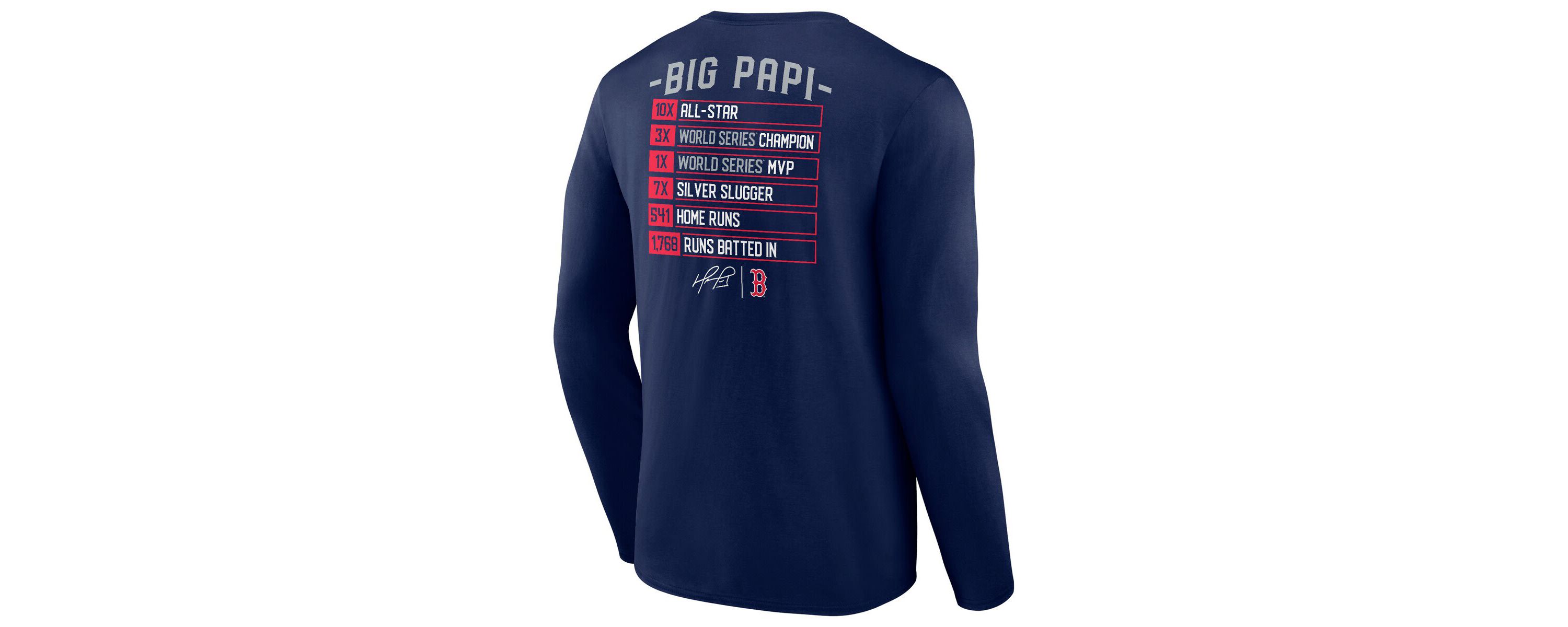 Boston Red Sox MLB Fanatics David Ortiz Boston Sox Stats Resume Long Sleeve T-Shirt