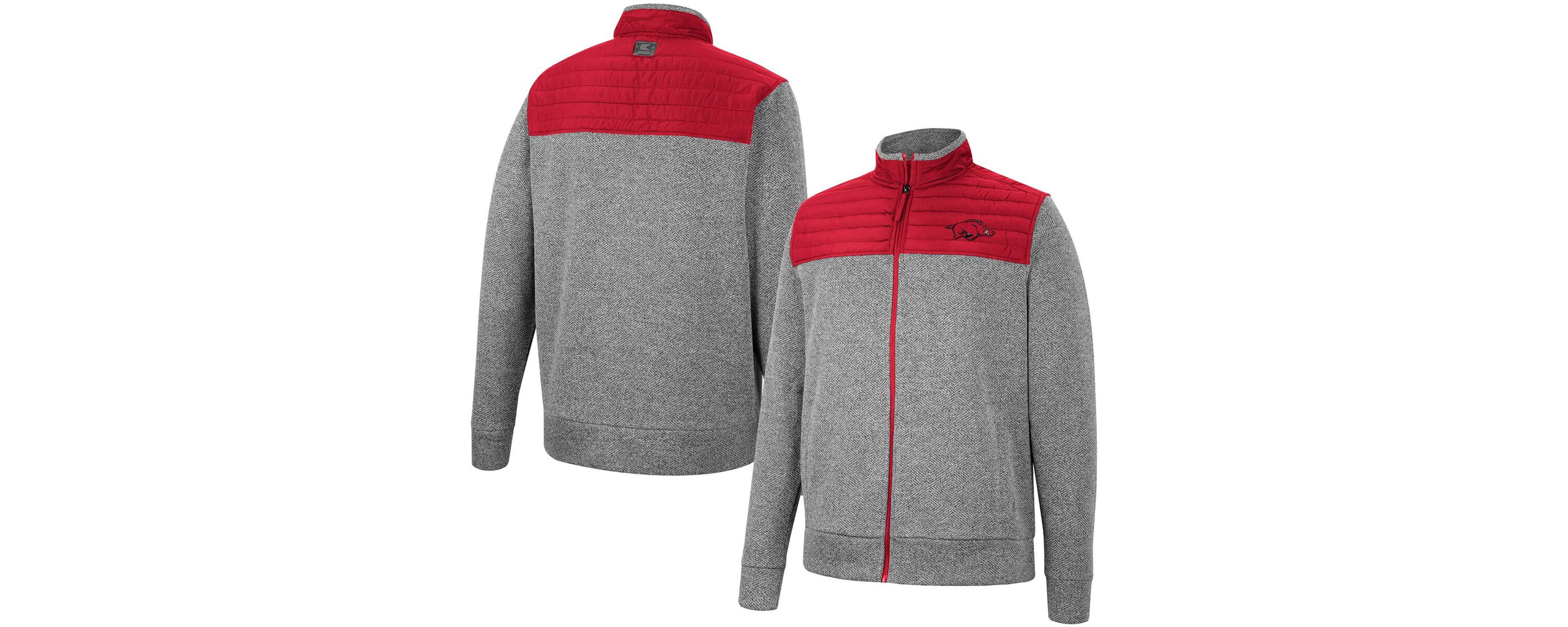 NCAA Gray/Cardinal Arkansas Razorbacks Putter Herringbone Full-Zip Jacket