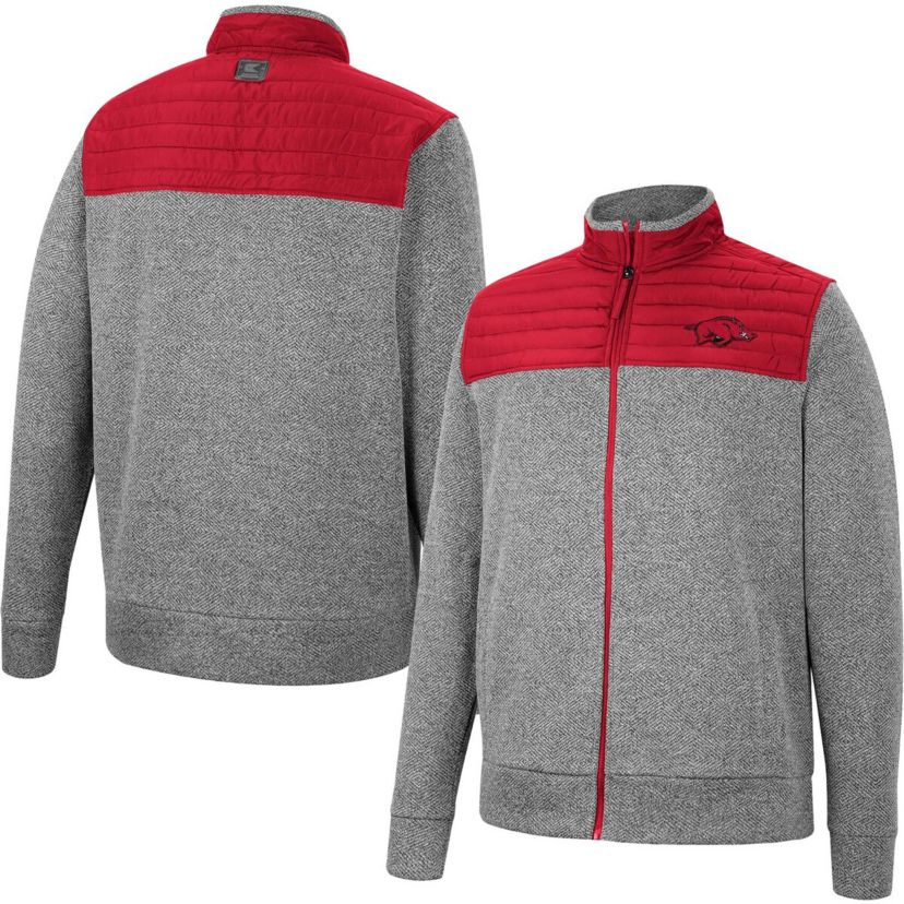 NCAA Gray/Cardinal Arkansas Razorbacks Putter Herringbone Full-Zip Jacket