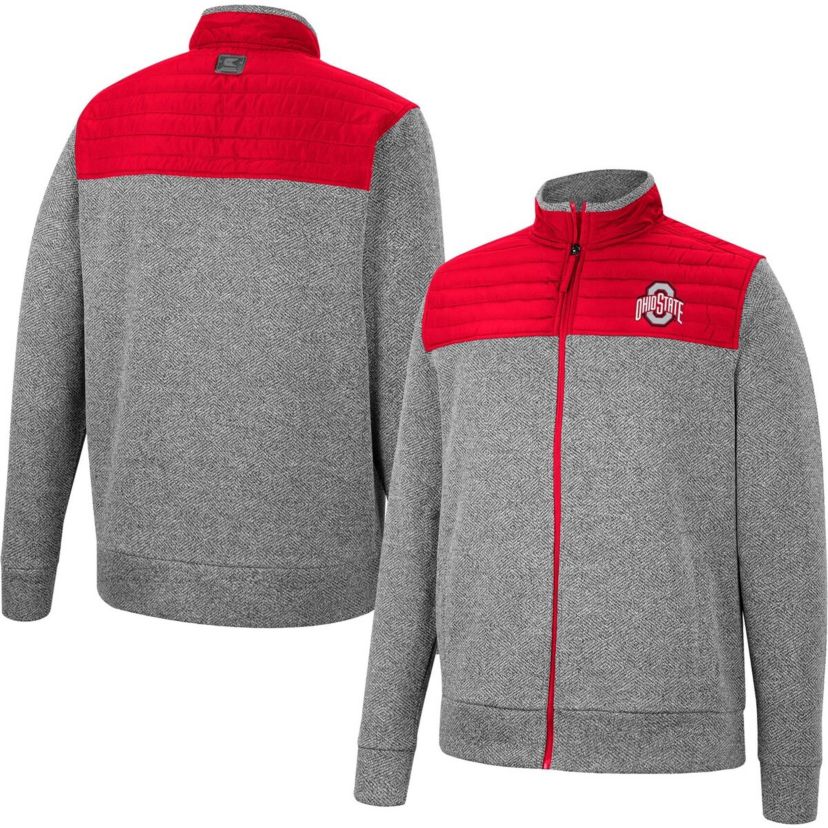 NCAA Gray/Scarlet Ohio State Buckeyes Putter Herringbone Full-Zip Jacket