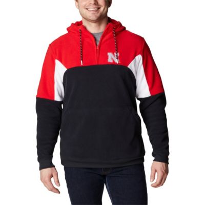 Columbia Men's Nebraska Cornhuskers NCAA Nebraska Huskers Lodge Quarter-Zip Hoodie, Black, Medium