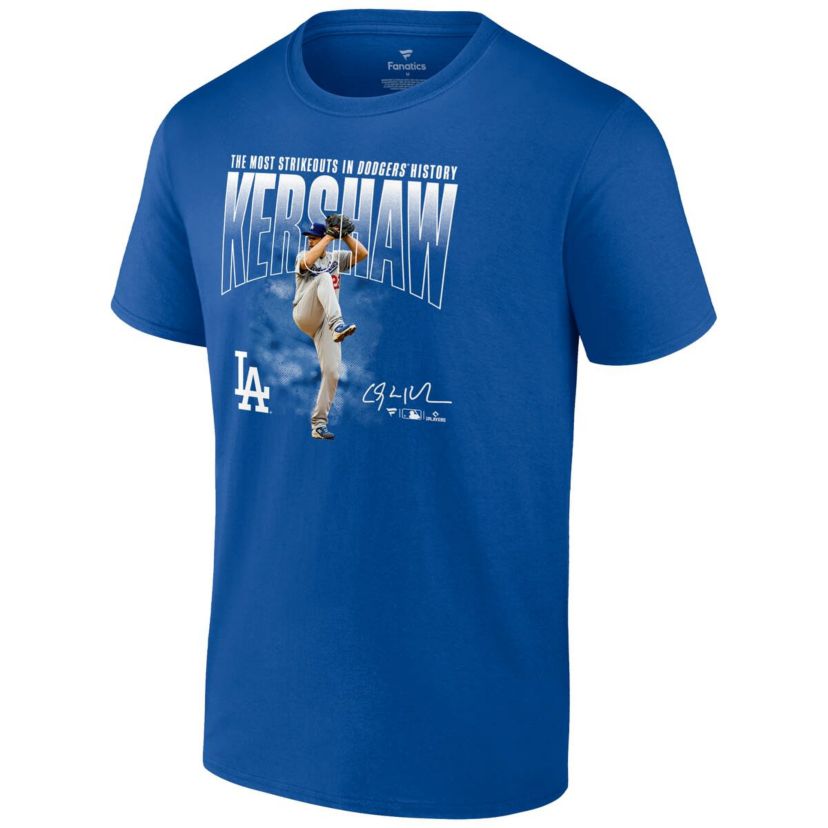 MLB Fanatics Clayton Kershaw Los Angeles Dodgers Most Strikeouts T-Shirt